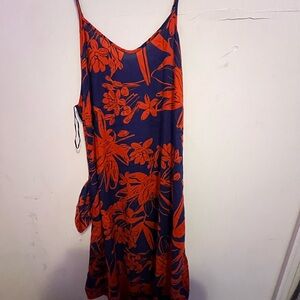 Japna Navy and Orange Floral Midi Dress
